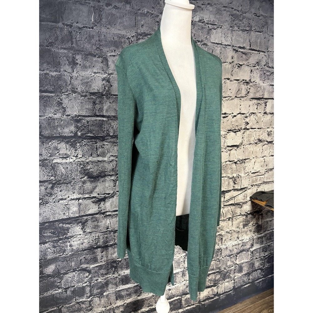 Eileen Fisher Green Merino Wool Open Front Cardigan Sweater Womens Medium R1JM-2 - Picture 2 of 14